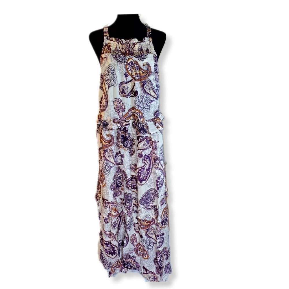 NWT Band of the Free Liliane Purple Paisley Tiered Boho Maxi Dress Sz S